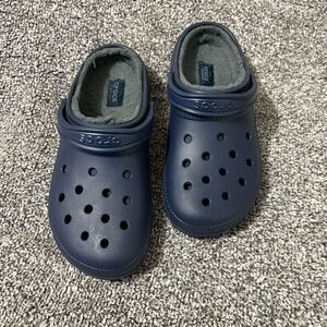 Crocs Dual Comfort Unisex Womens 11 Mens 9 Blue Faux Fur Classic Lined Clog